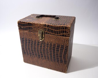 Vintage 10" Album Storage Faux Lizard Alligator Pattern Storage Box 1960s
