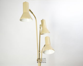 Mid Century Modern Floor Lamp, accredited to Lightolier, Gerald Thurston, Triennale Style, Beige and Brass Color, 1950s