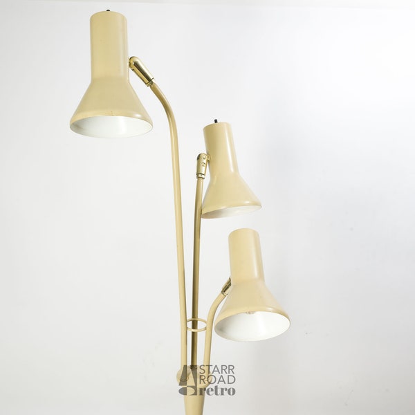 Mid Century Modern Floor Lamp, accredited to Lightolier, Gerald Thurston, Triennale Style, Beige and Brass Color, 1950s