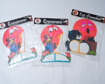 Vintage Halloween Decorations, Honeycomb, Scarecrow, Cat & Pumpkin, Sold Individually