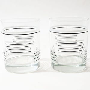 Vintage Rocks Glassware, White and Black Blocks of Stripes, 1970s