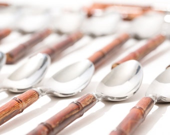 Vintage Rebacraft Reed & Barton Stainless Steel and Bamboo Flatware, 1980s