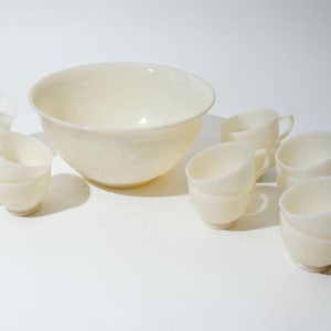 Punch Bowl Set, Indiana Glass Sandwich Pattern, Flowers, Bowl and Cups, Vintage c.1950s