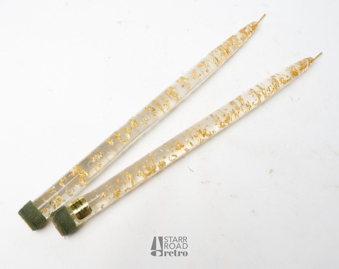 Pair of Two Mid Century Lucite Candles Gold Flakes 11 Inches Etsy