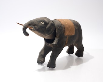 Vintage German Papier Mache Nodder Elephant Pull Toy Bobblehead 11 Inch