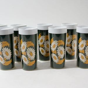 Vintage Thermo Serv Cups, Green With Daisy Pattern, Sold in Pairs