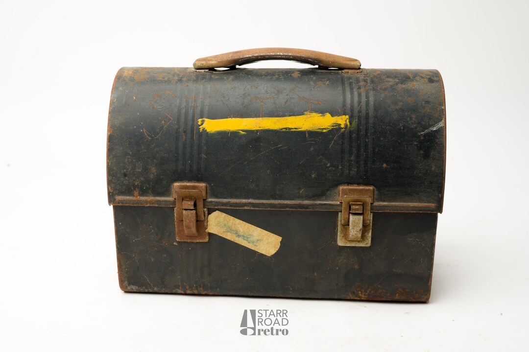 Vintage Metal Lunch Box Mill Worker Patina Folding Handle Etsy