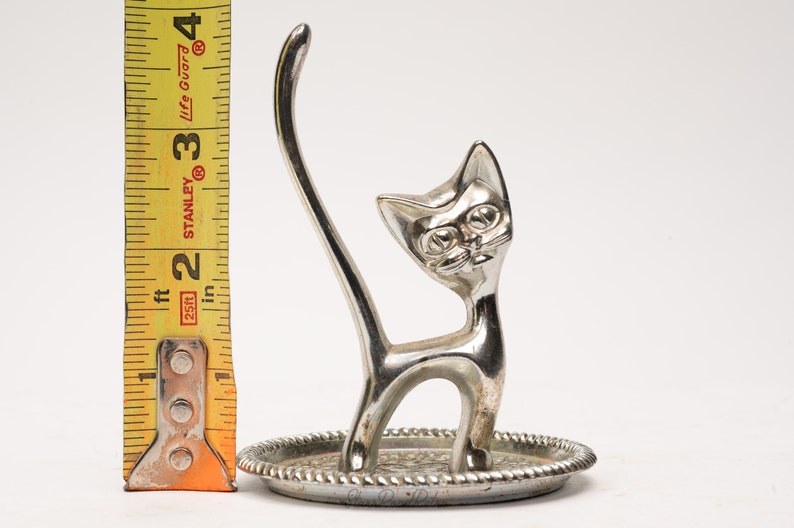 Kitschy Cat Ring Holder Silver Plate Vintage