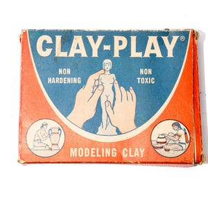 Vintage Modeling Clay, Clay-Play, Unused, Stewart Clay, Great Graphics on Box