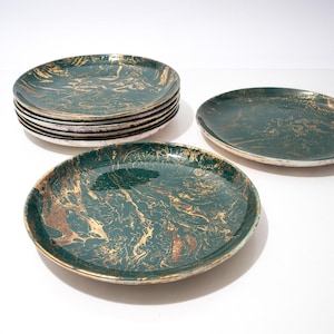 Sascha Brastoff Surf Ballet 8" Teal Pink Gold Salad Plate MCM Crazing
