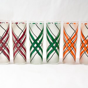 Midcentury Striped Glassware, Set of 6, Frosted, Plaid