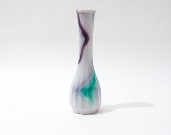 Vase vintage en verre de laitier, violet et vert, vase Bud