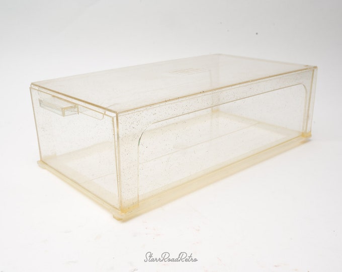 Vintage Lucite Storage Box, Vue Chest, Pandora, Clear With Gold