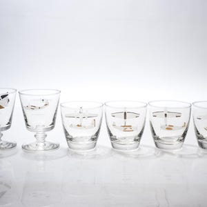 Vintage 1960s Aviation Etched Glass Barware Set Grumman Albatross Hellcat Avenger Tracker MCM