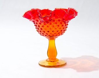 Midcentury Hobnail Ruffled Rim Pedestal Dish, Fenton