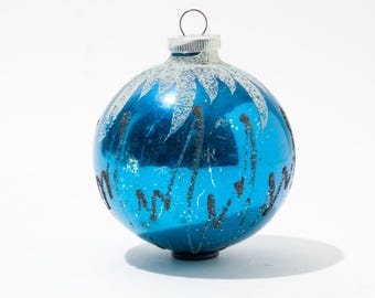 Vintage Christmas Ornament, Glass, Blue, Snow Capped, West Germany