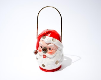Vintage Christmas MCM 1950 Milk Glass Santa Lantern Twinkle