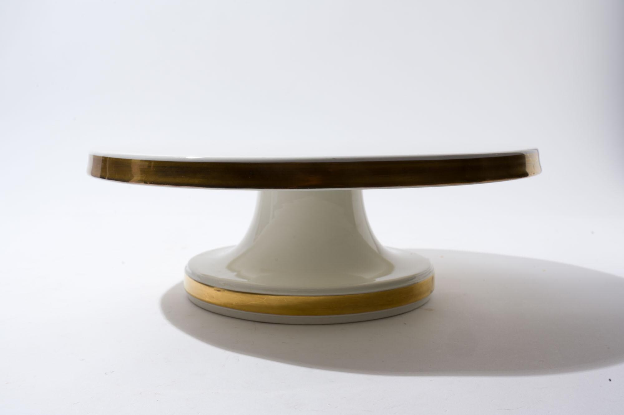 Vintage Cake Plate, Warm White with Gold Trim, Ceramic, Ernest Sohn Creations