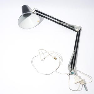 Mid Century Drafting Lamp, Swing Arm, Medium Reach, Desk Clamp, Black, 1970s