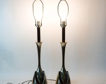 Vintage Table Lamp by Laurel Lamp Co. Brass and Walnut Color Atomic Mid Century Modern 1960s