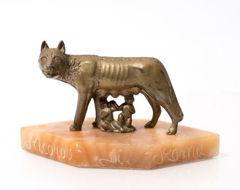 Vintage Statuette of The Capitoline Wolf with Romulus and Remus, She-Wolf,  Rome