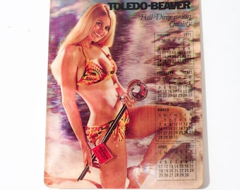 Carte-calendrier lenticulaire, Pin Up, Girlie, vintage, 1971