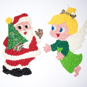 Vintage Christmas Melted Popcorn Decoration, Angel, Santa, SOLD SEPARATELY