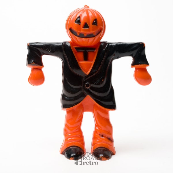 Vintage Halloween Candy Holder, Hard Plastic, Jack-O-Lantern, Scarecrow