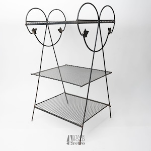 Mid Century Wire Plant Stand, Three Shelf, Leaf Details, 26&quot; Tall, 1970s
