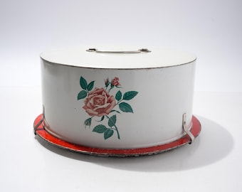 Vintage Cake Carrier, Metal with Flowers, Roses, Decoware