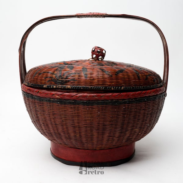 Vintage Wicker Basket, Chinese Sewing Basket