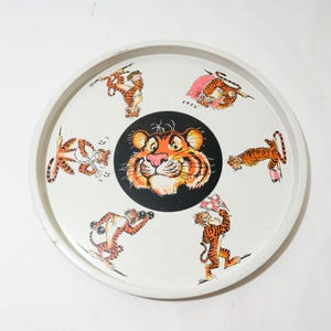 Vintage Esso, Exxon, Tiger Advertising Tray, 13" dia, Metal, 1960s