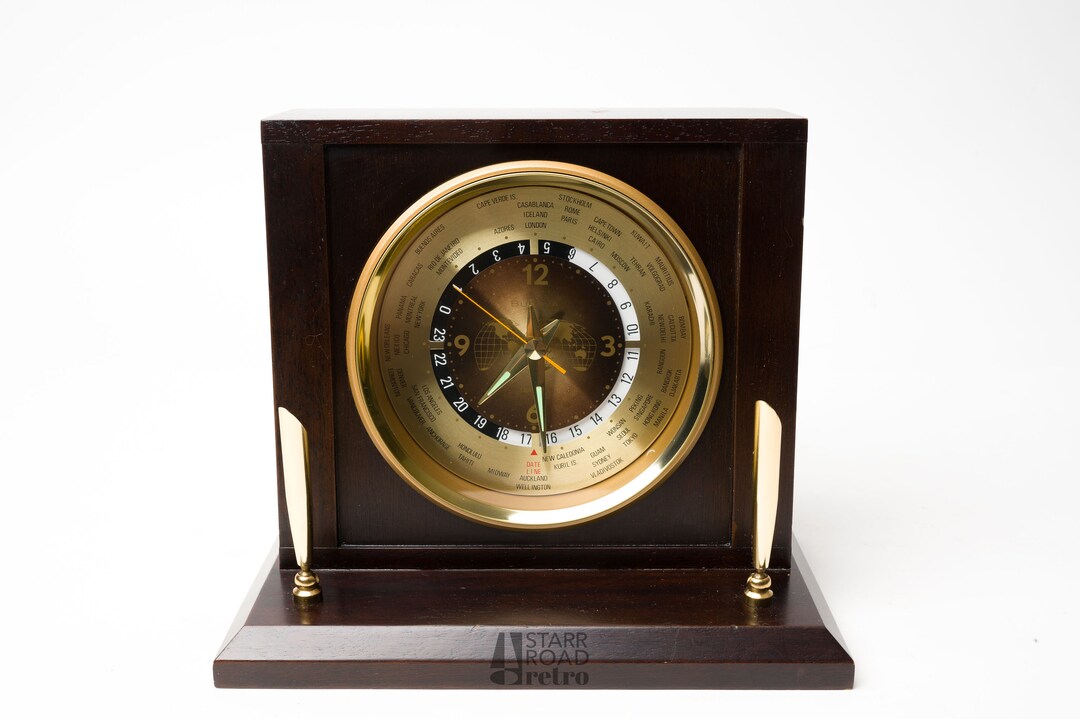 Bulova Quartz Executive World Time Desk Clock Date 1990s Etsy