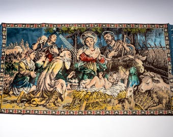 Vintage Nativity Jesus Tapestry, 41"x22", 1970s