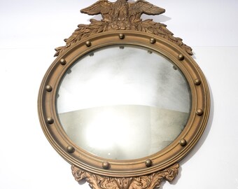 Specchio da parete grande convesso in stile federale vintage con aquila, oblò e occhio di bue, 32", anni '10-'20