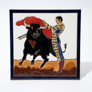 Vintage Bullfighter Tile, Ceramic