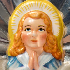 Vintage Christmas Tree Topper Praying Angel with Spun Glass Cloud Coiled Mount Light Hole circa 1950s 1960s