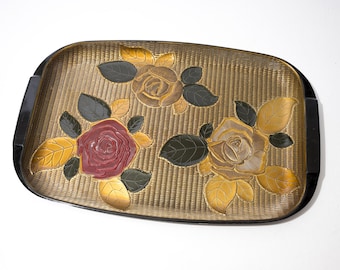 Vintage Serving Tray, Lacquerware with Roses, Floral, Tilso
