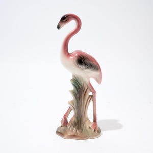 Midcentury Pink Flamingo Figurine, Statue, Ceramic, 10 Inches
