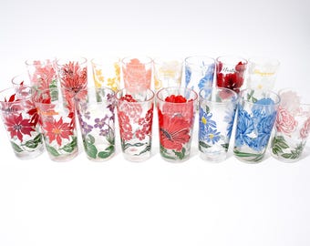 Vintage Floral Glasses, Collectable Peanut Butter Jars, SOLD INDIVIDUALLY