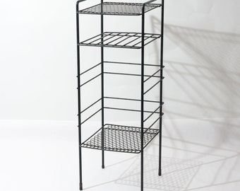 Mid Century Wire Telephone Stand, Plant Stand, Shelf, Black Finish, 1960s, 1970s