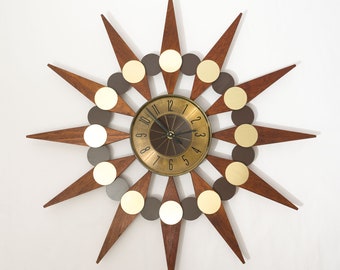 Mid Century Starburst Clock, Wall Clock, Elgin, Works