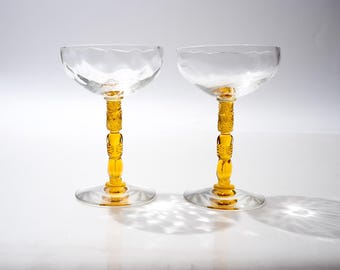 Vintage Morgantown Polynesian Mai Tai Amber Tiki Stem Glasses Trader Vic's Coupe Champagne 1950s