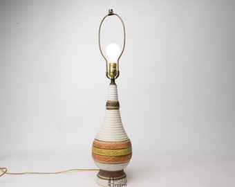 Mid Century Table Lamp, Ceramic, Orange, Yellow