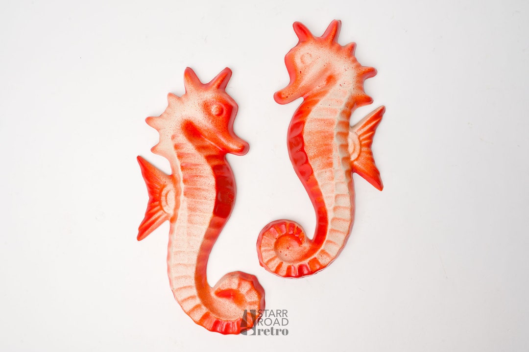 Vintage Seahorses, Pair of Wall Hanging, Concrete, Left and Right