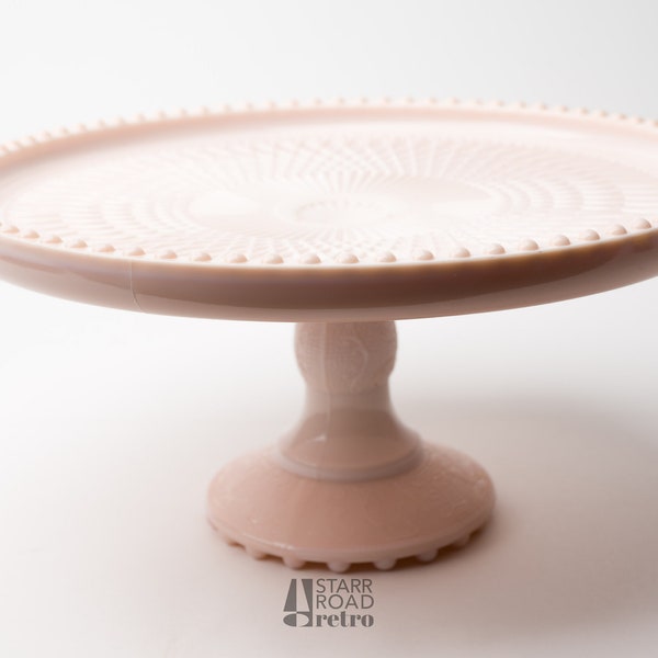 Vintage Cake Plate, Pink, Milk Glass, Pedestal Cake Stand, Jeanette Glass, 10 Inch