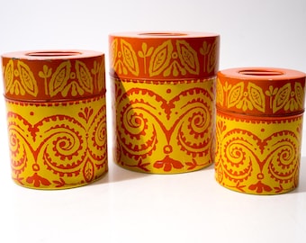 Midcentury busset, metaal, oranje en geel, set van drie