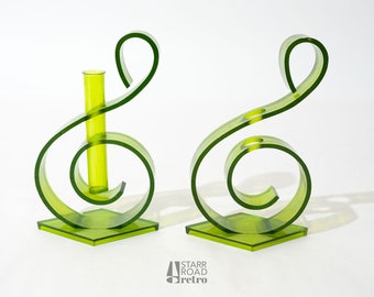 Vintage Clef Note Vase, Music, Green, Plastic