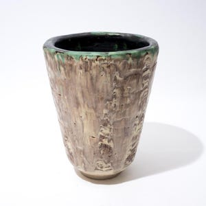 Vintage Pottery Vase Planter Brown and Green Drip Glaze 8 Inch Tall, Signed