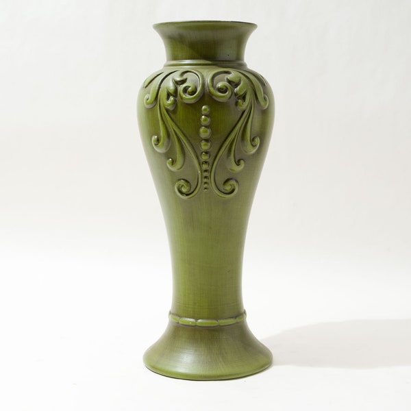 Vintage Haeger Vase, Ceramic, Green, 15 Inches Tall